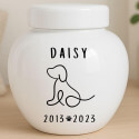 Custom Ceramic Dog Urn – Personalised Pet Cremation Urn for Ashes with Name, Dates & Minimalist Dog Illustration