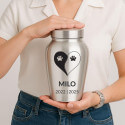 Personalised Dog Urn with Engraved Name, Dates & Yin Yang Paw Design  – Pet Memorial Stainless Steel Urn
