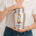 Personalised Dog Urn with Full Pet Portrait – Engraved Stainless Steel Memorial Urn with Name & Dates