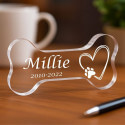 Personalised Dog Memorial Gift - Bone-Shaped Engraved Pet Memorial Acrylic Plaque with Name, Dates & Heart Paw Design