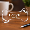 Personalised Dog Memorial Gift - Bone-Shaped Engraved Pet Memorial Acrylic Plaque with Name, Dates & Mini Paw Prints Design